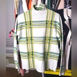 Tahari Turtleneck Plaid Sweater, Green and Cream